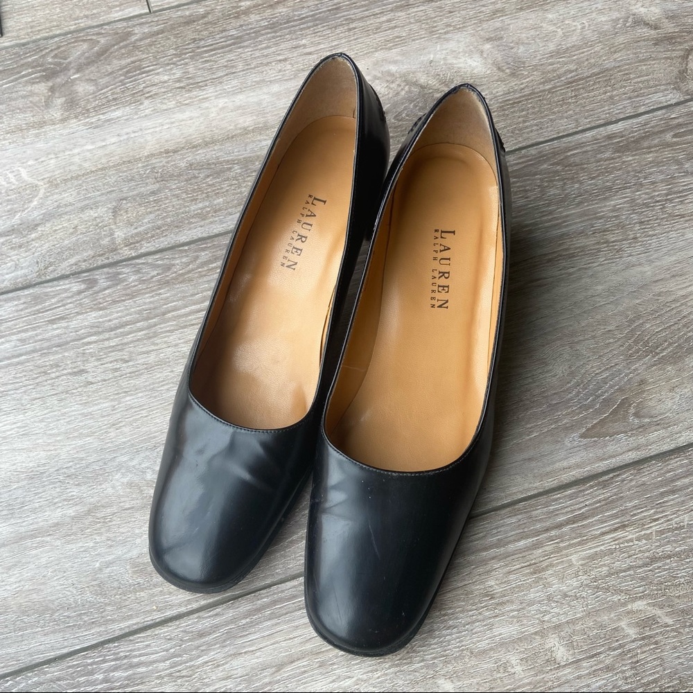 Ralph Lauren Made in Spain Black Leather Block Heel Pumps 9.5B